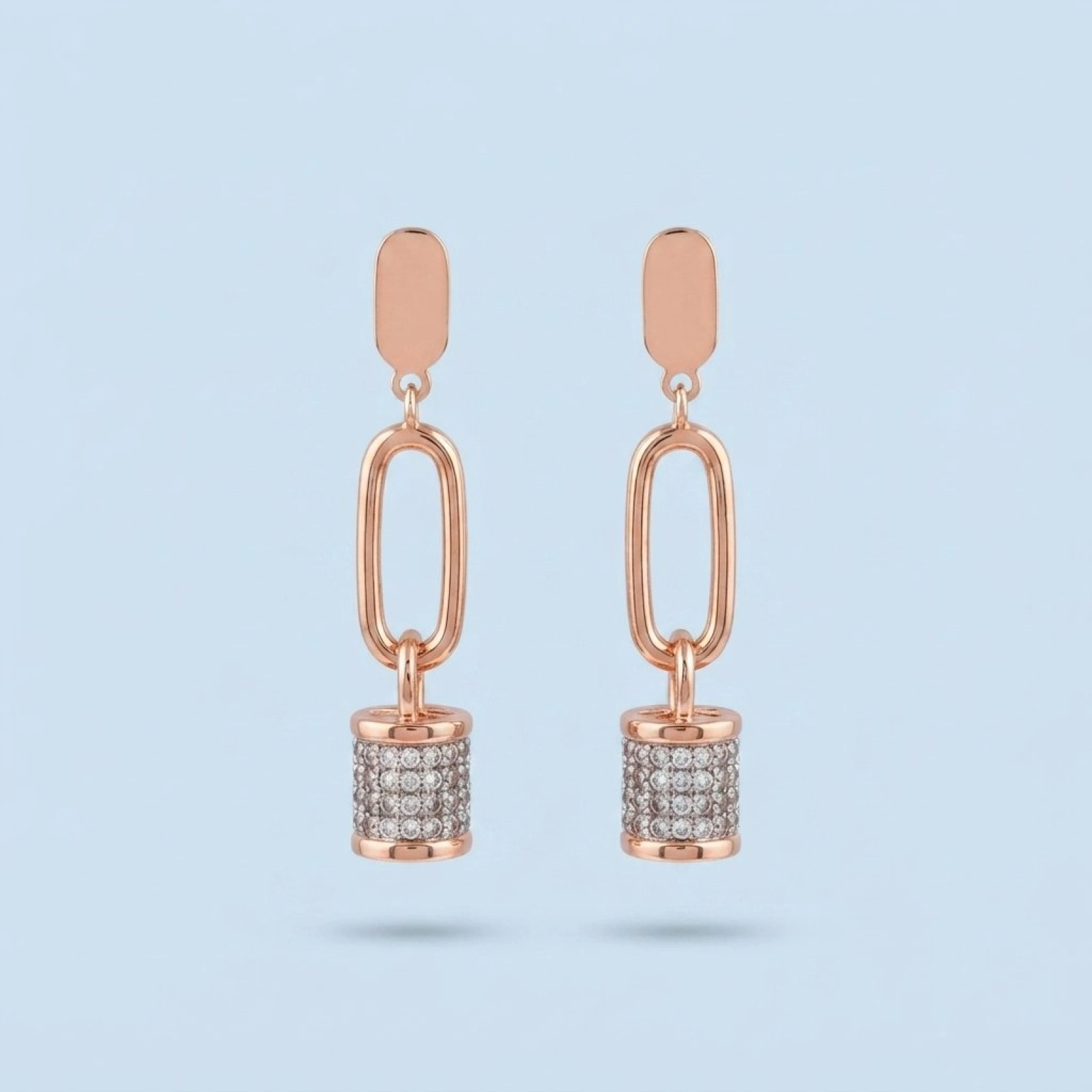 Modern Barrel Link Gold Drop Earrings
