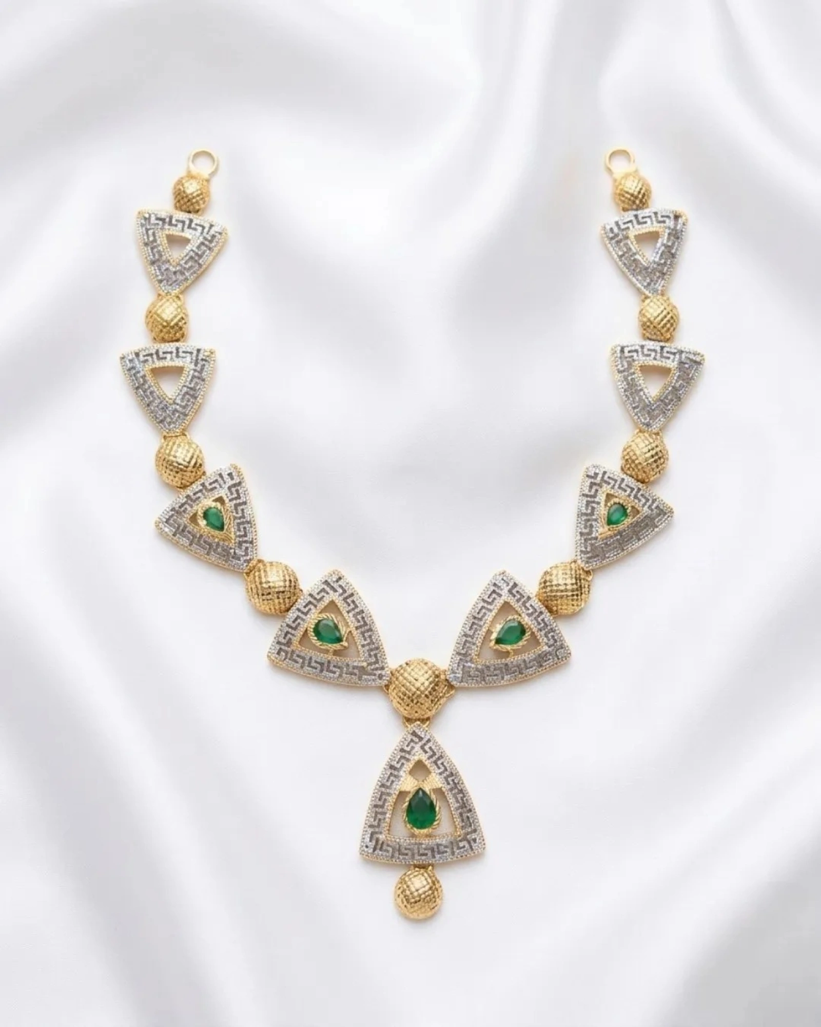 Gold Green Emerald Women’s Half Set – Necklace & Earrings