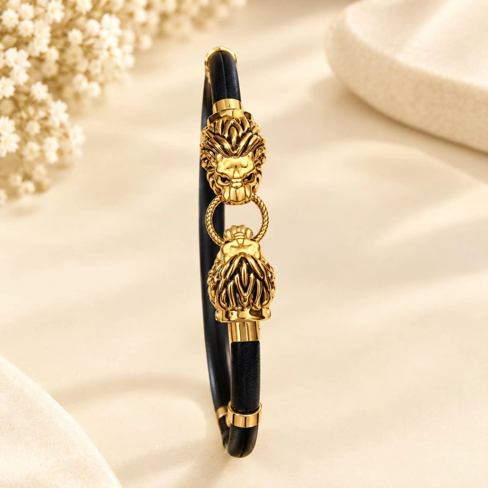 Majestic Dual Lion Head Gold-Finished Men's Bracelet