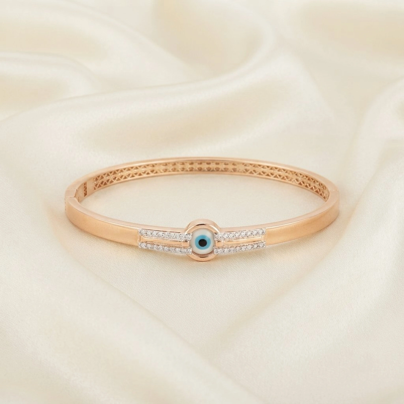 Rose Gold Evil Eye Stone Kada Bracelet