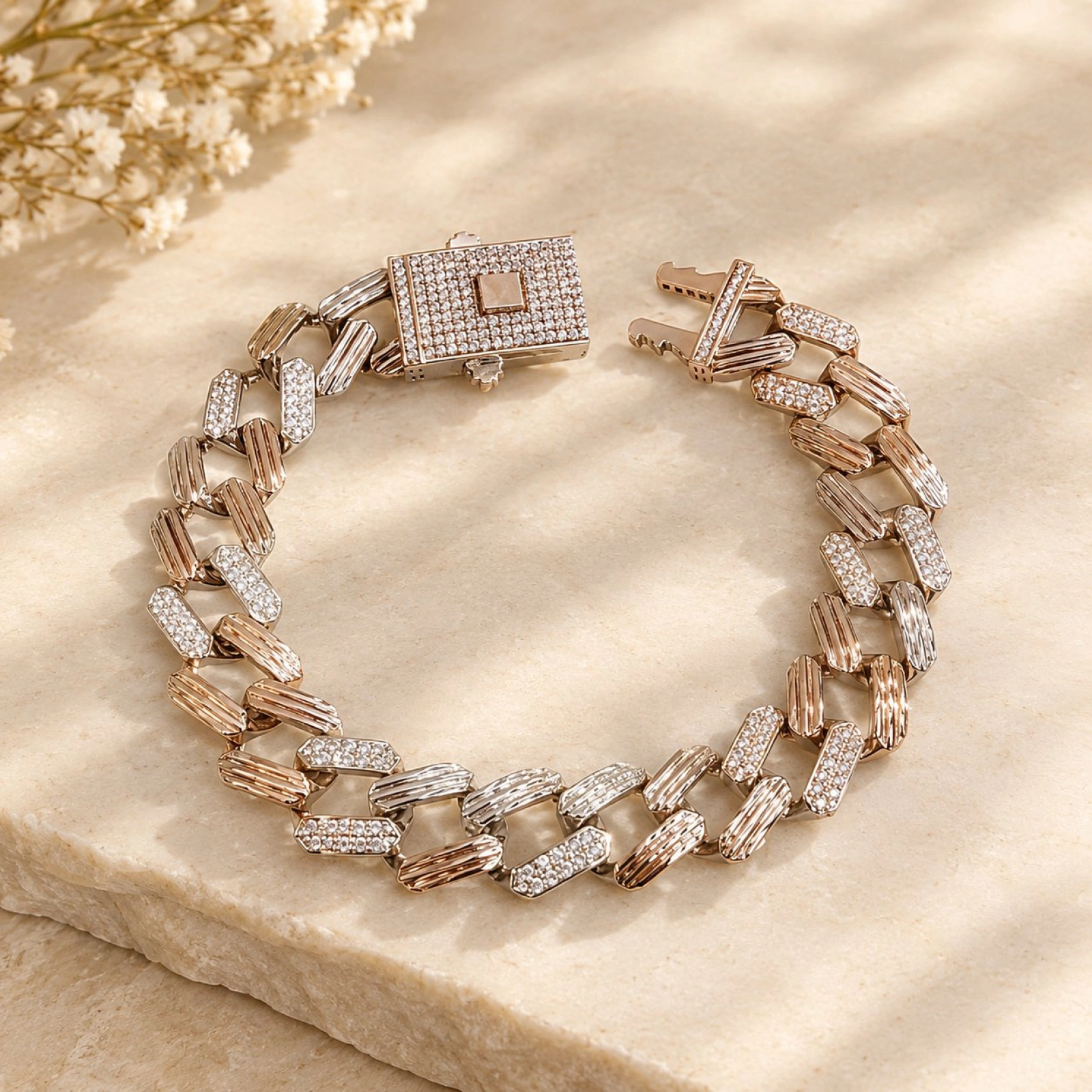 Men's Two-Tone Pave Cuban Link Bracelet