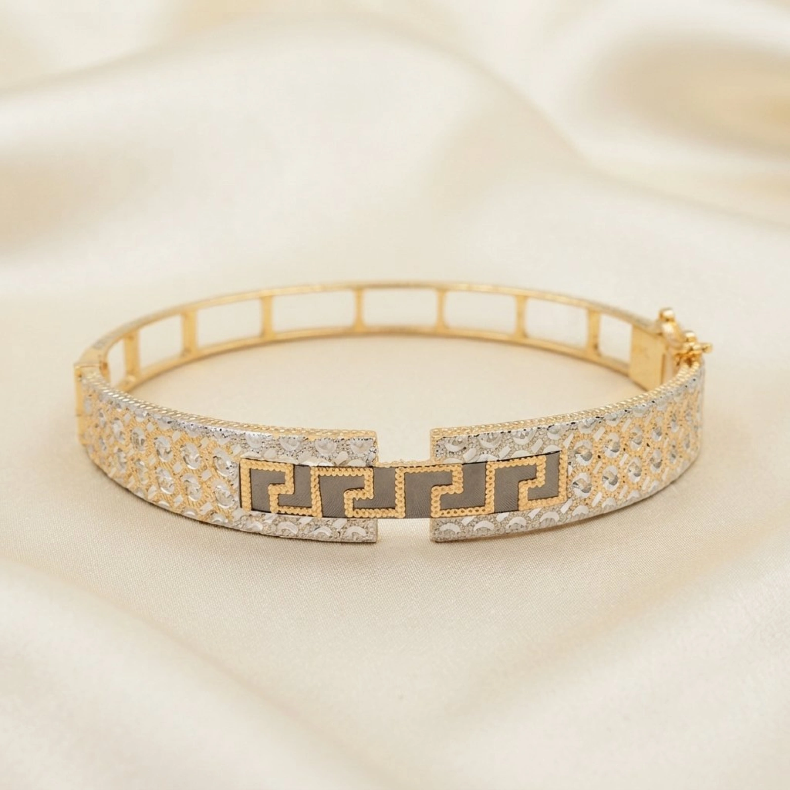 Two-Tone Greek Key Gold Bracelet