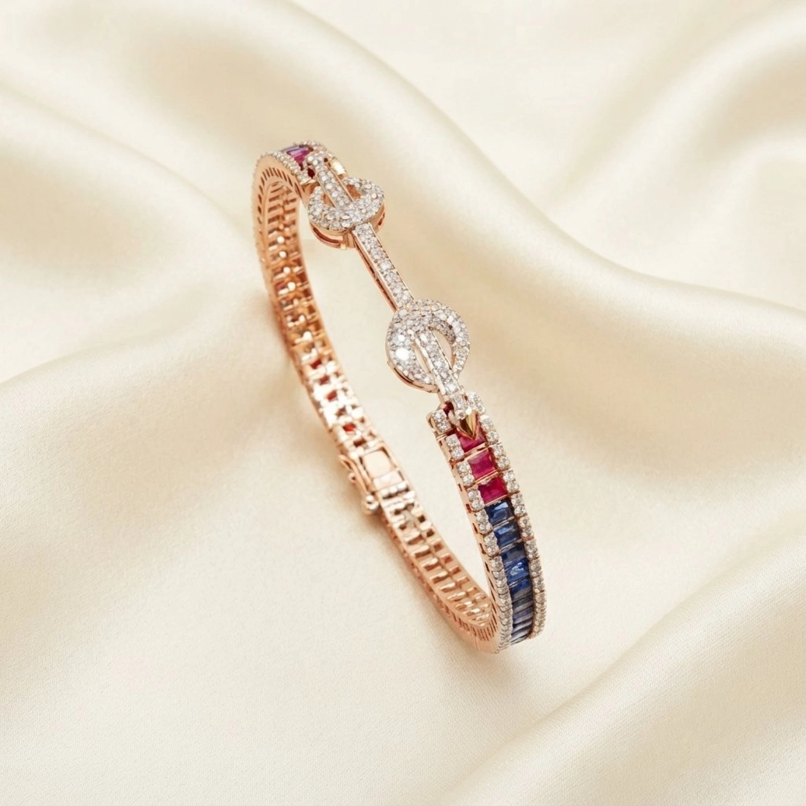 Multi-Gemstone Accent Rose Gold Kada
