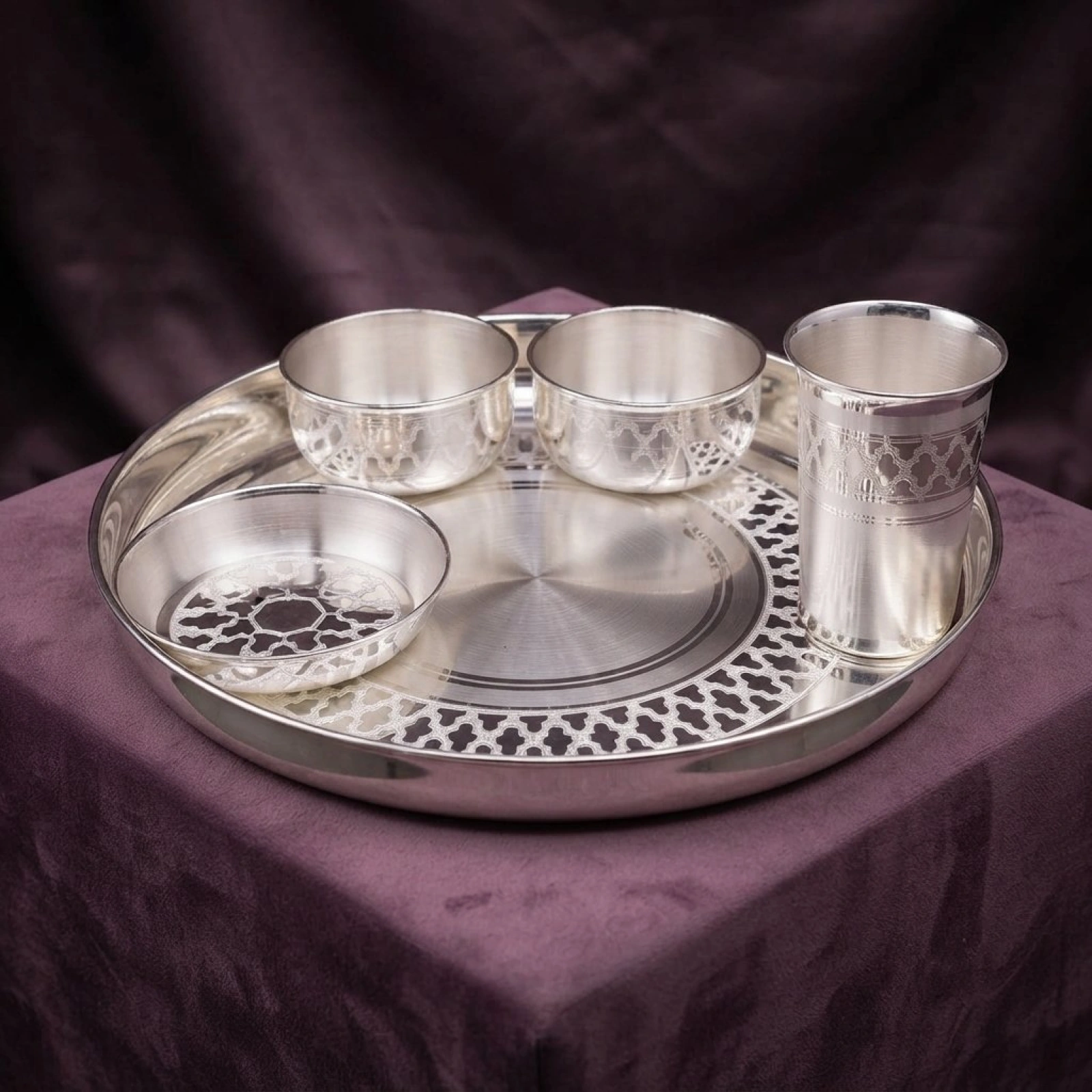 Elegant 925 Silver Dinner Thali Set