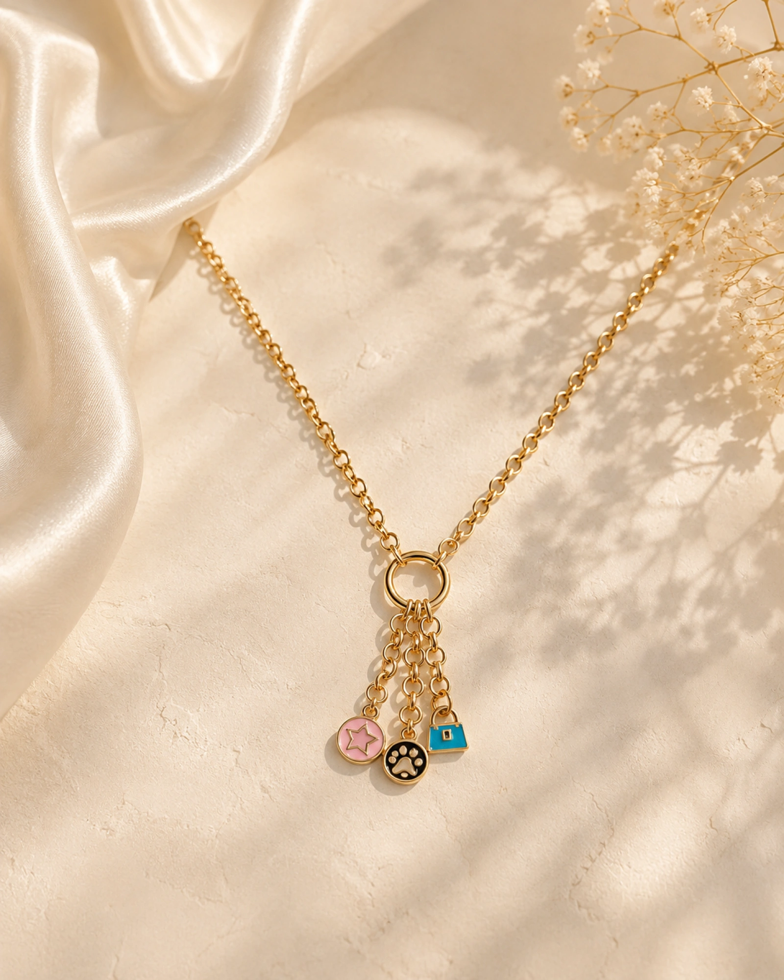 Gold Women’s Multi-Charm Pendant Necklace