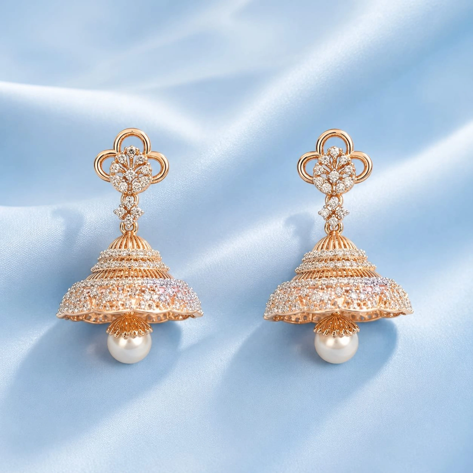 Elegant Rose Gold Finish Jhumka Earrings