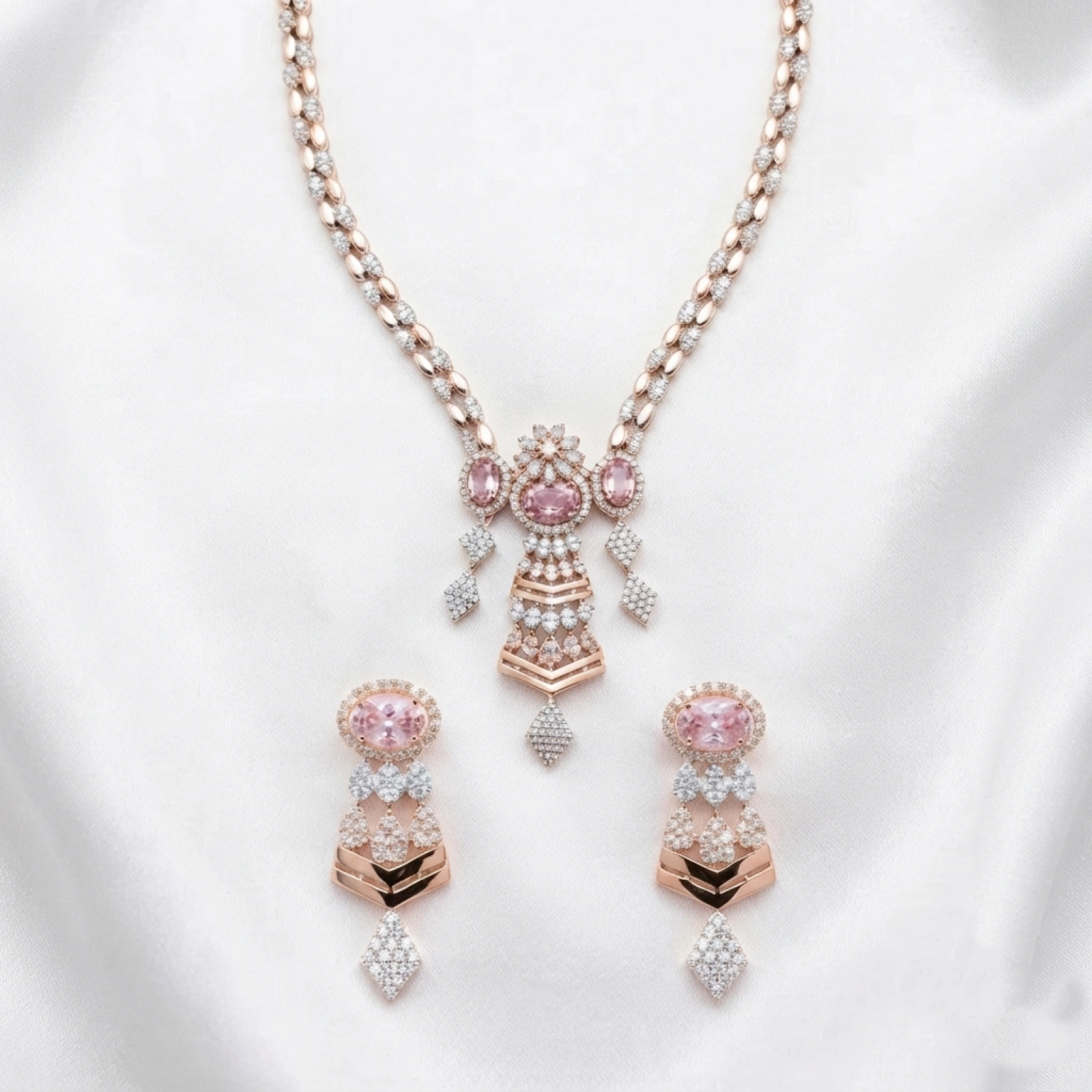 Rose Gold Pink Stone Women’s Half Set