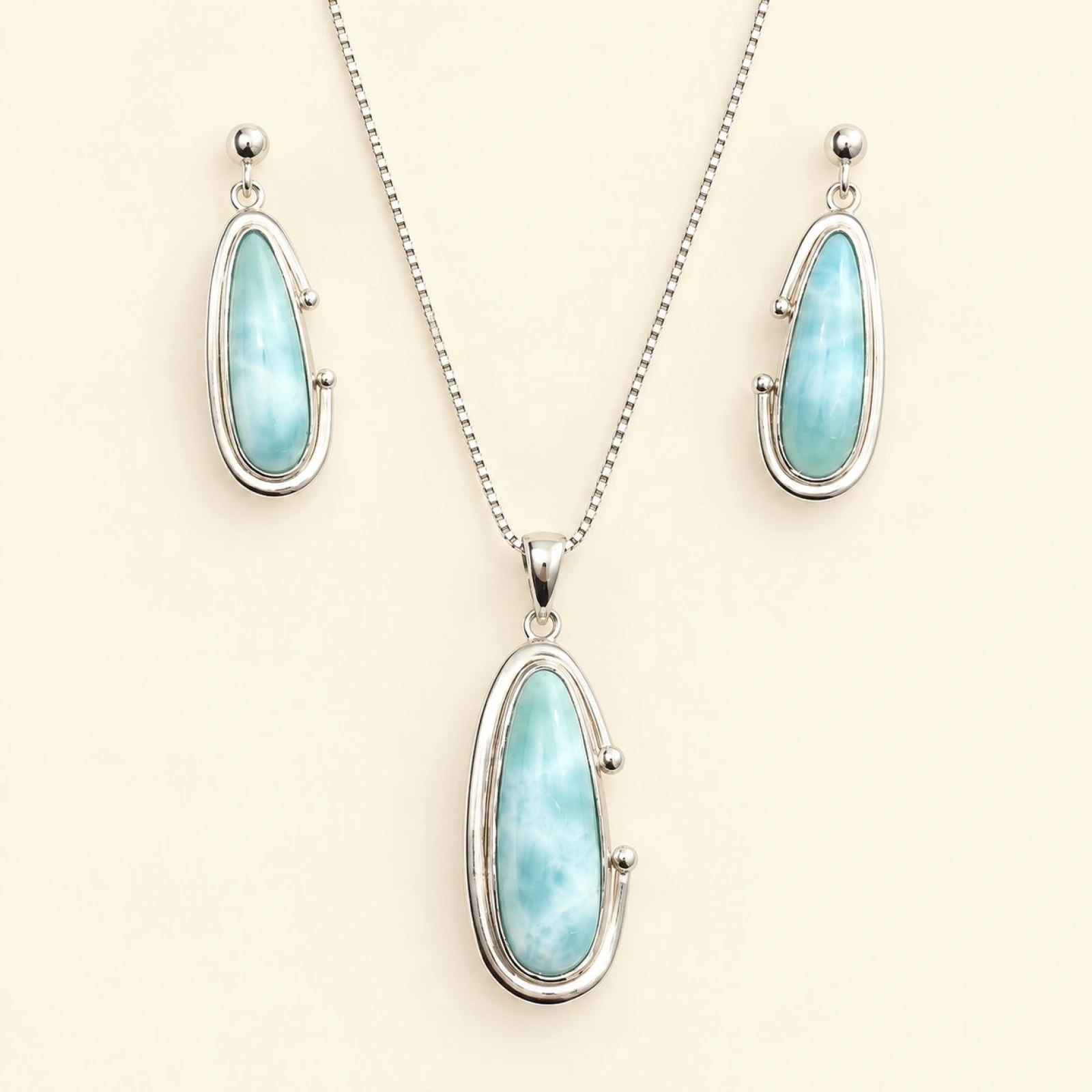 Silver Larimar Teardrop Pendant & Earrings Set