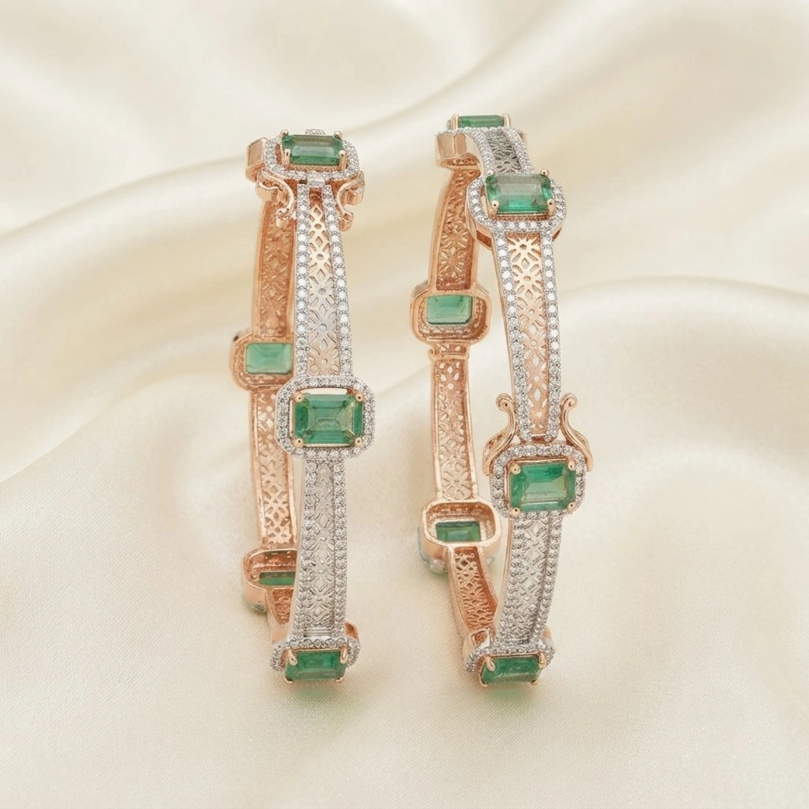 Emerald and Diamond Rose Gold Kadas