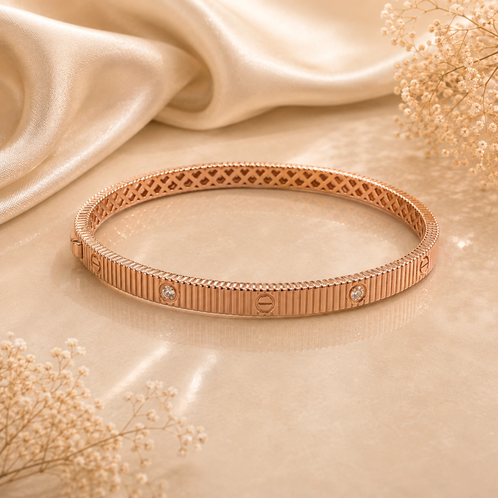 Rose Gold Women’s Designer Bangle with Crystal Accents