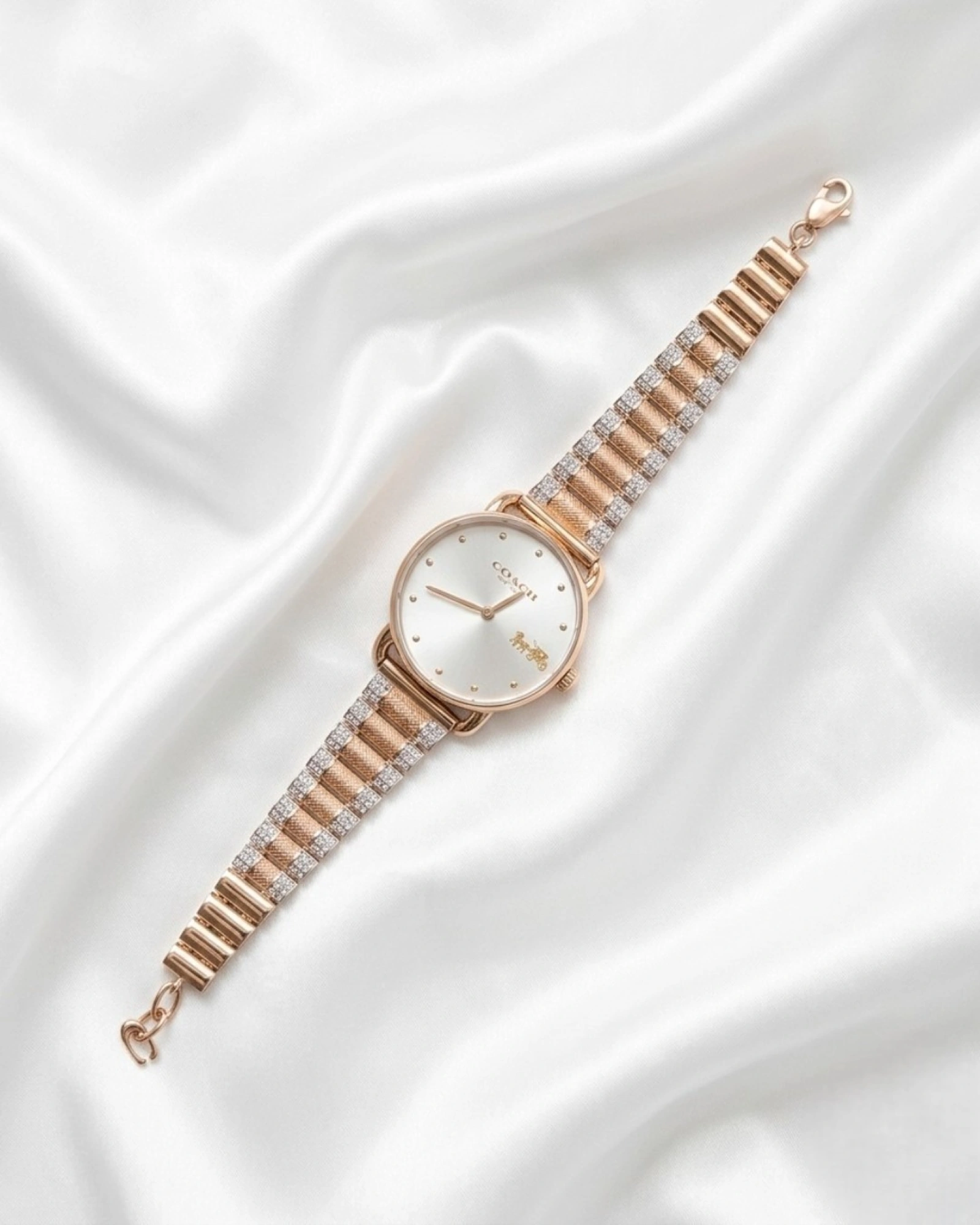 Rose Gold Women’s Elegant Stone-Set Bracelet Watch