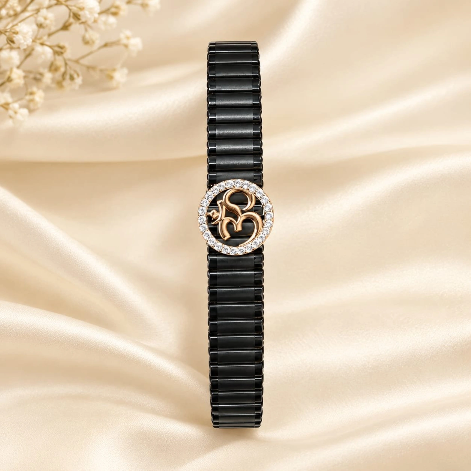 Divine Om Diamond Accent Black Watch-Link Men's Bracelet