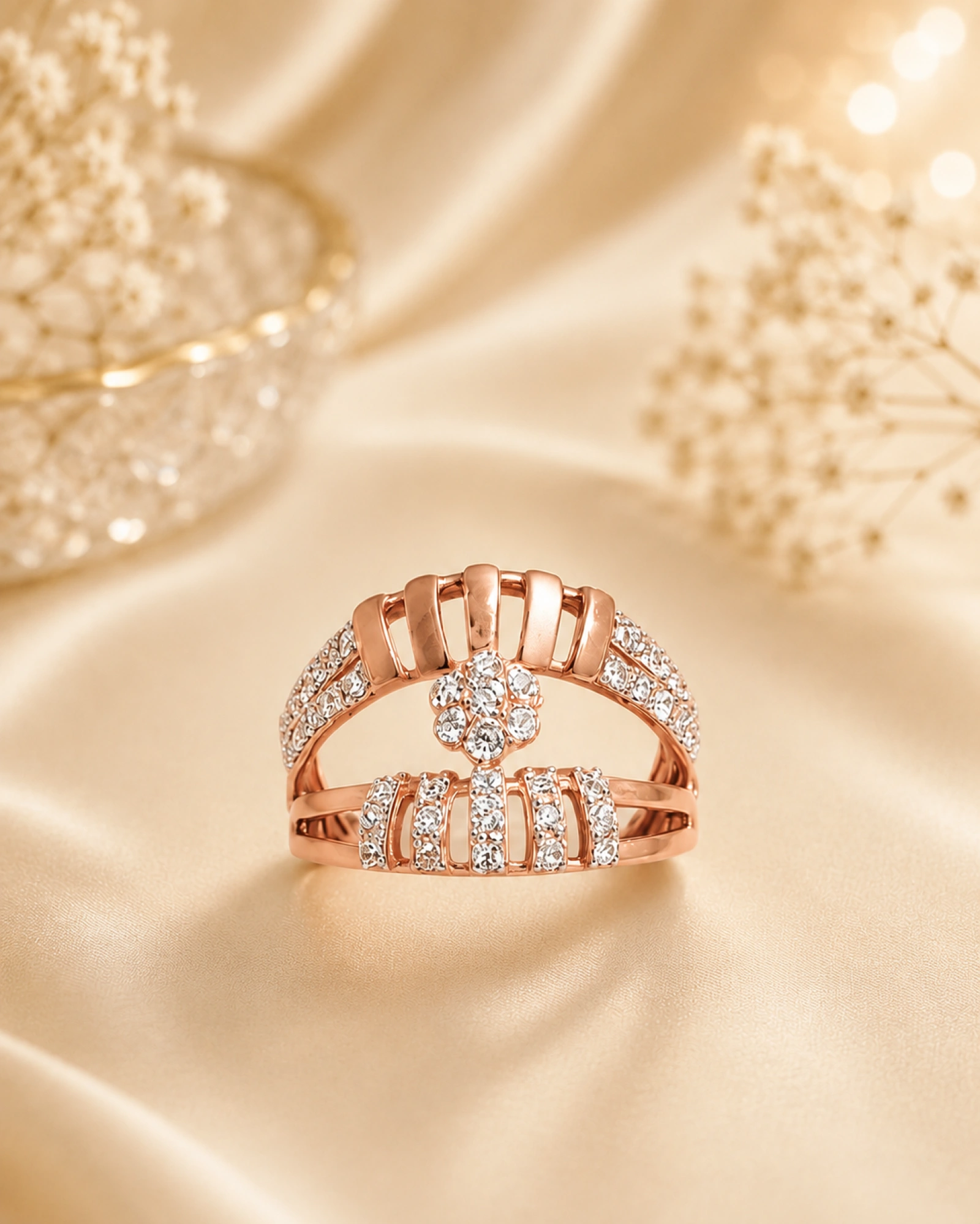 Rose Gold Women’s Floral Statement Ring