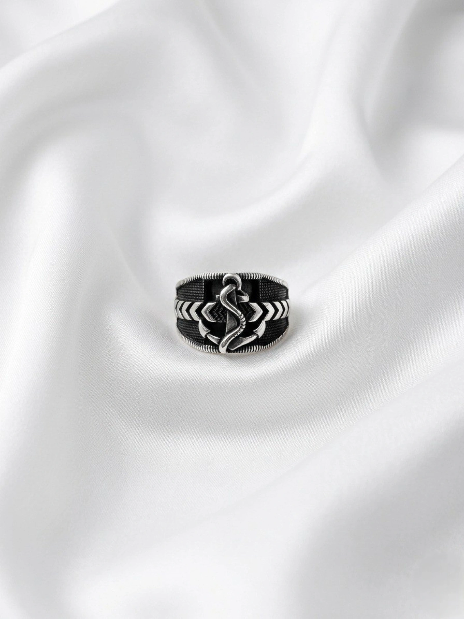 Nautical Anchor Silver Men's Ring