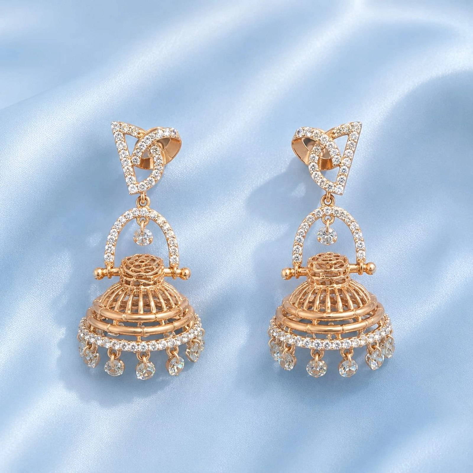 Elegant Pave-Set CZ Gold Jhumka Earrings