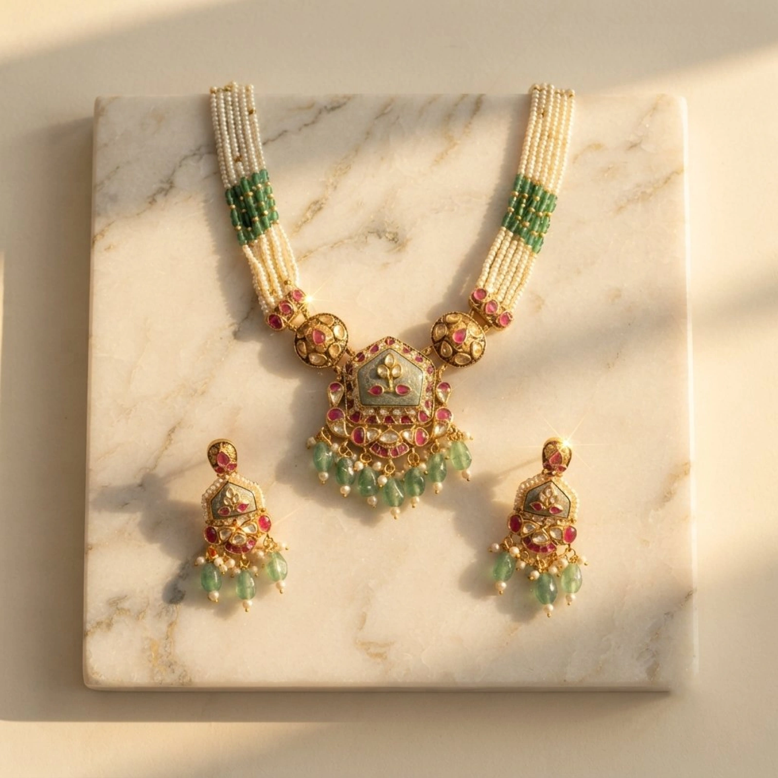Traditional Polki & Bead Jewelry Set