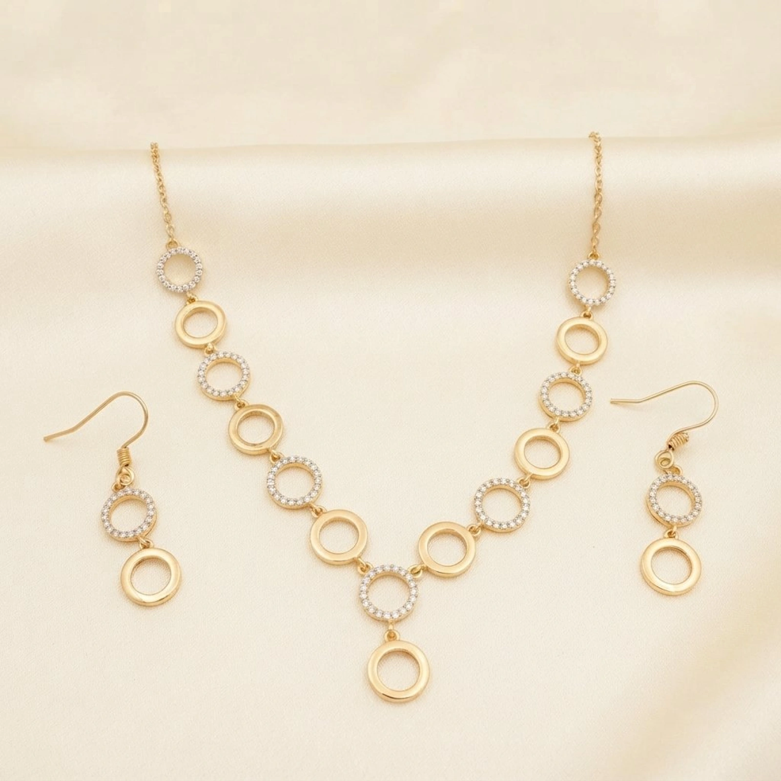 Gold Tone Circle and Pavé CZ Jewelry Set