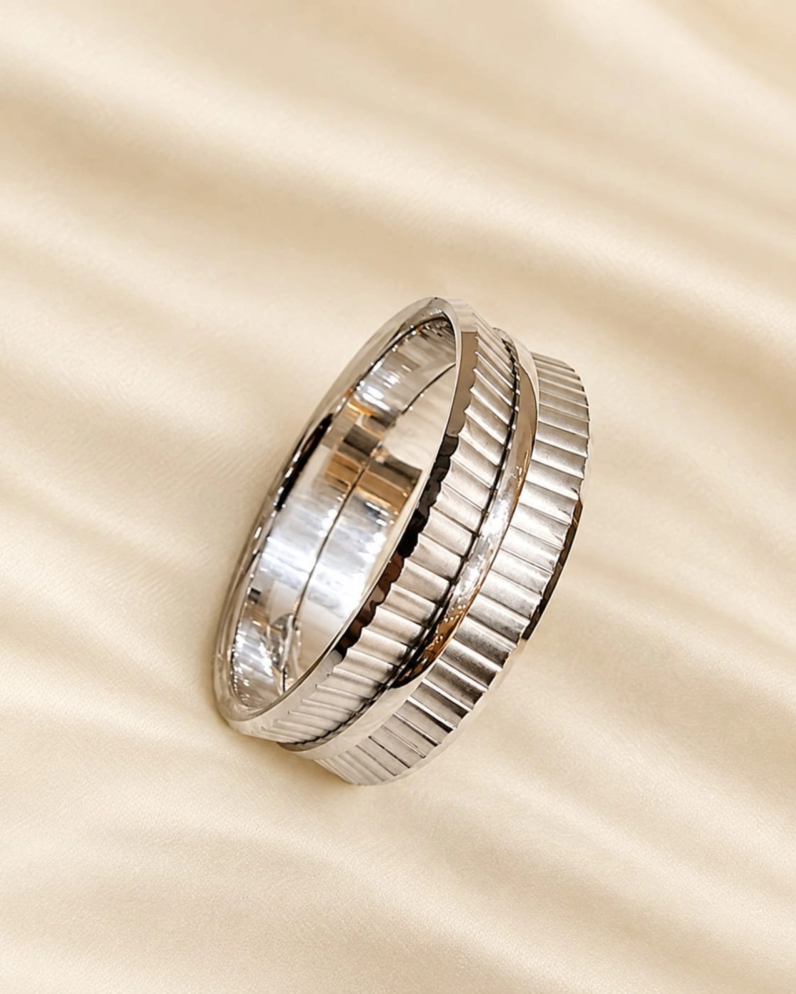 Fluted Edge Silver Band Ring