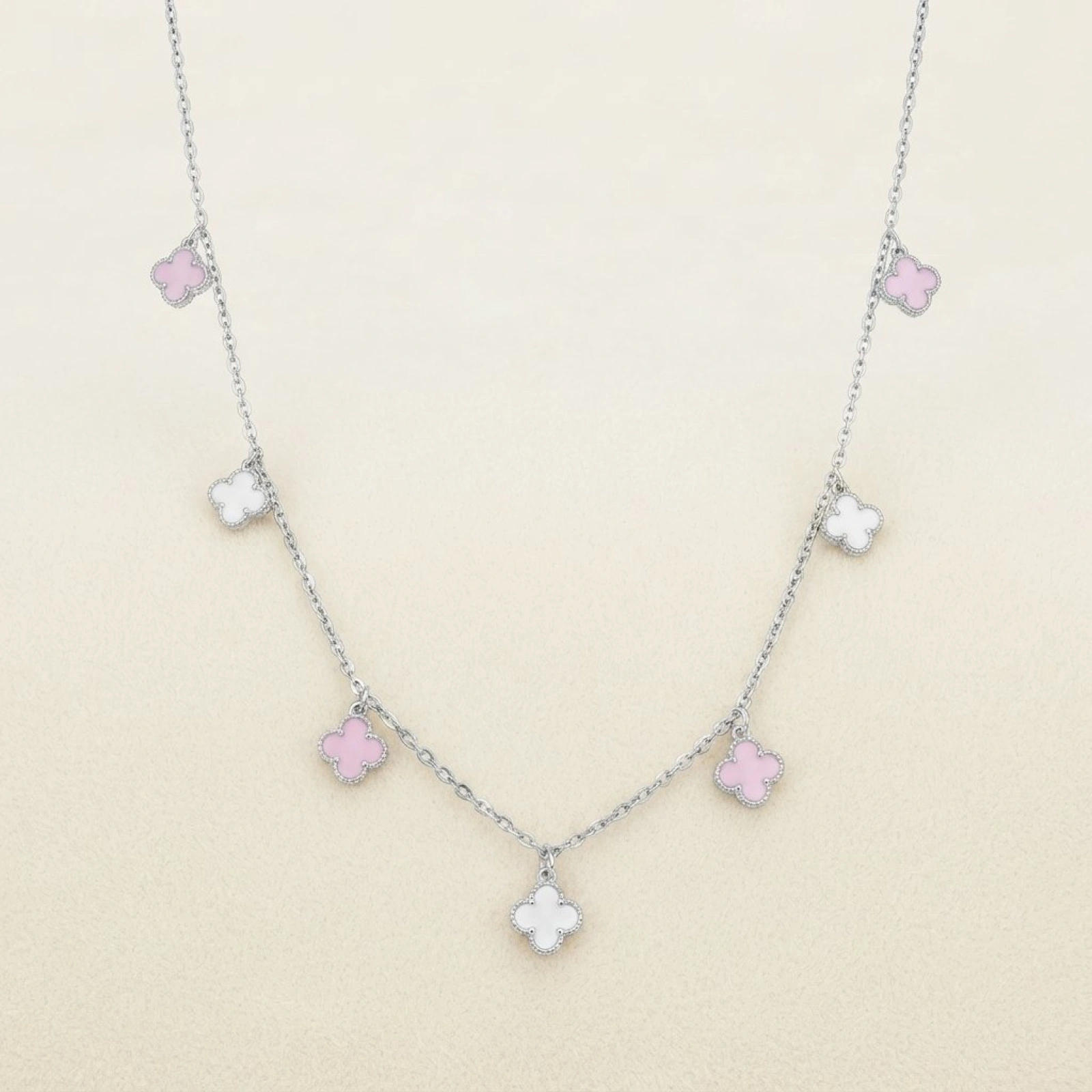 Silver and Enamel Clover Charm Necklace