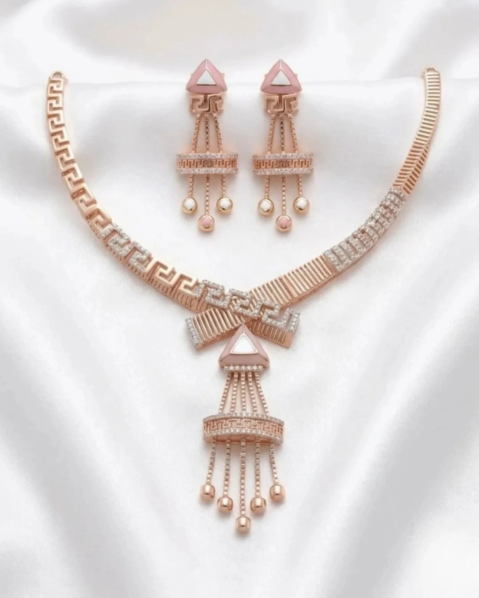 Rose Gold American Diamond Women’s Half Set – Necklace & Earrings