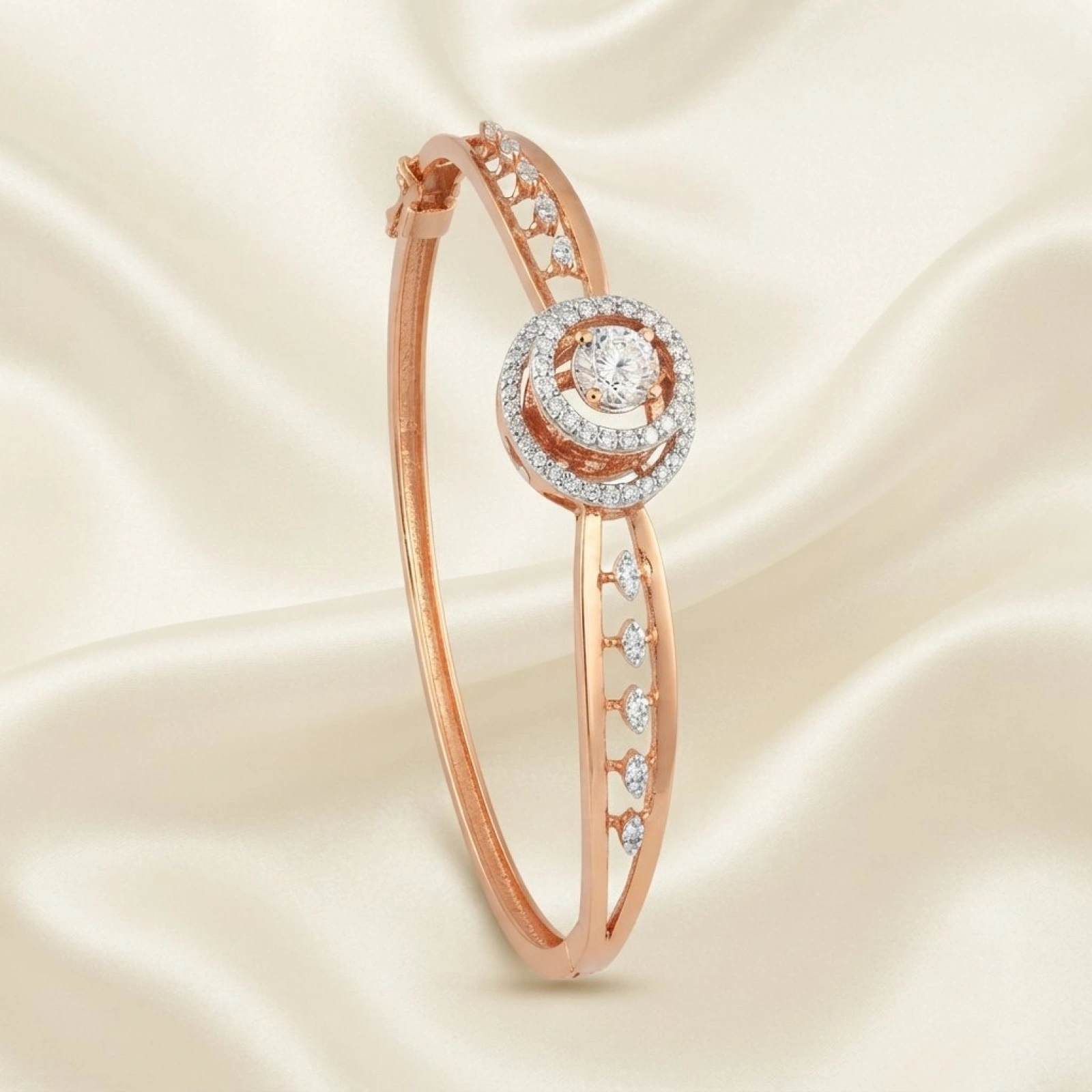 Solitaire Halo Rose Gold Bangle