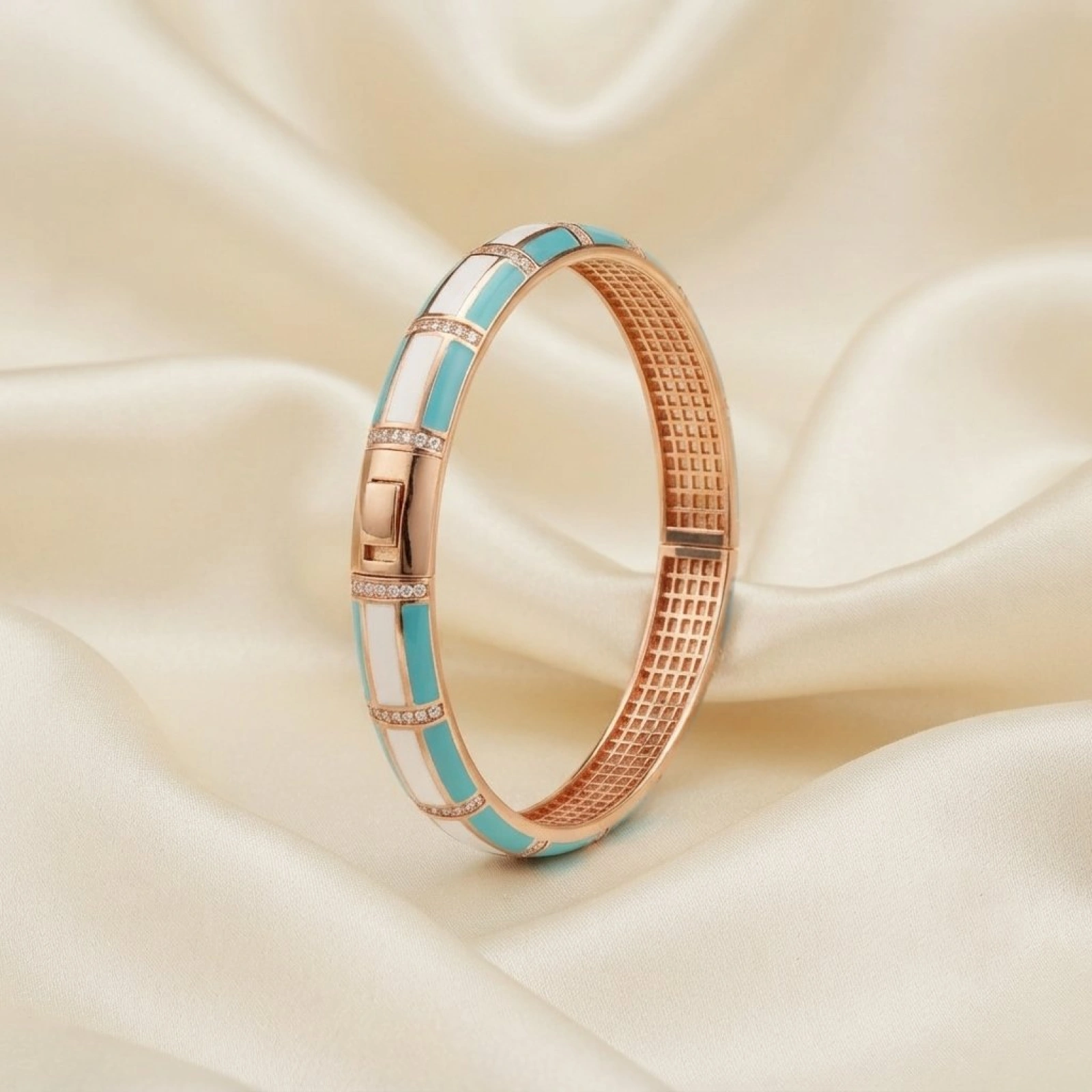 Rose Gold Turquoise & White Enamel Bracelet