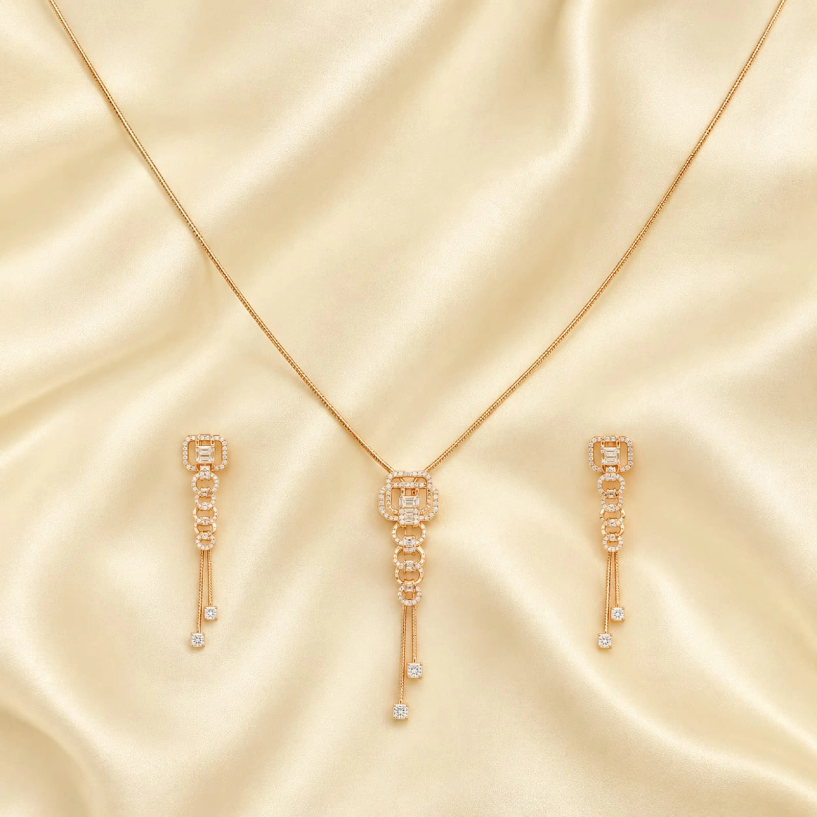 Gold CZ Pendant Set for Women