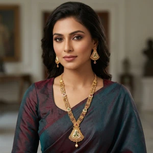 Royal Temple Long Haram Gold Necklace Set Gallery View