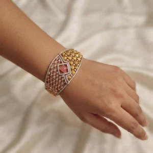 Designer Stone & Mesh Gold Kada Gallery View