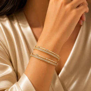 Elegant Gold-Tone Stone-Studded Bangle Set Gallery View