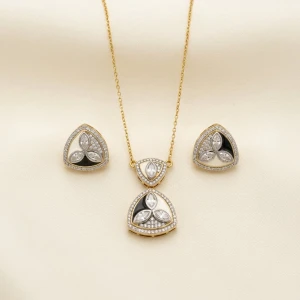 Gold Enamel & Marquise CZ Geometric Jewelry Set Main View