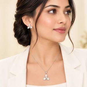 Silver Faceted Crystal & Pearl Blossom Jewelry Set Gallery View