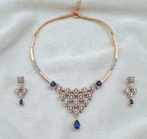 Royal Blue Sapphire Gold Necklace and Earring Set Gallery View