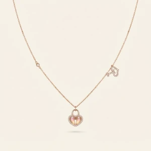 Gold Heart Lock and Key Pendant Necklace Main View