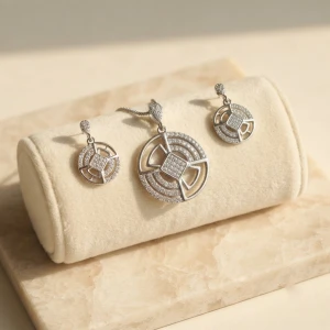 Geometric Diamond Pendant and Earrings Set Main View