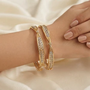 Gold Women’s Designer Leaf Pattern Bangles Gallery View