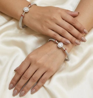 Silver Diamond Kada Bracelet Main View