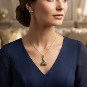 Gold Women’s Emerald Pendant Set Gallery View