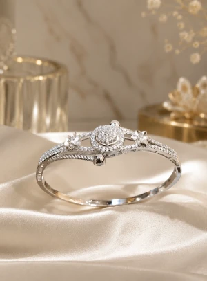 925 Sterling Silver Diamond-Style Kada for Women Main View