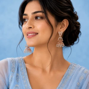 Elegant Pave-Set CZ Gold Jhumka Earrings Gallery View
