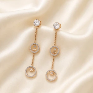 Gold Women’s Circular Drop Earrings Main View