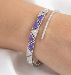 Silver Blue Opal Geometric Triangle Bangle Main View
