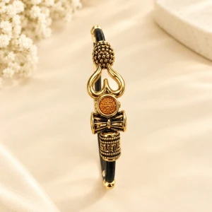 Divine Trishul & Damru Spiritual Gold-Finished Men's Bracelet Main View