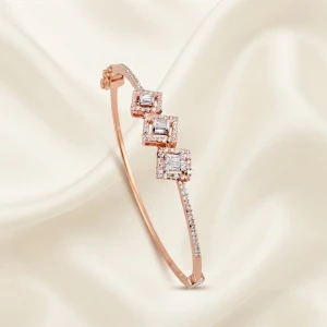 Triple Square Diamond Rose Gold Bangle Main View
