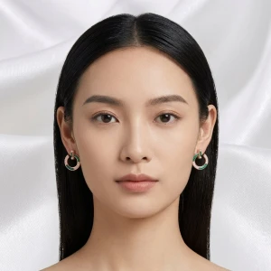 Rose Gold Green Malachite & CZ Circle Earrings Gallery View