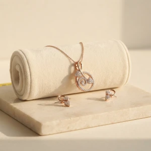 ose Gold Diamond Swirl Pendant Set Main View