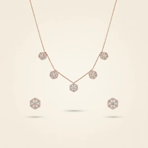 Rose Gold Hexagon Diamond Lariat Necklace Set Gallery View