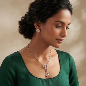 Exquisite Rose Gold Diamond Geometric Necklace and Earring Set Gallery View