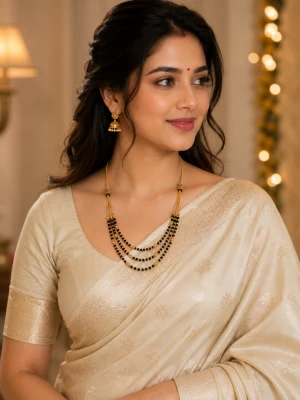 Gold Women’s Multi-Strand Black Bead Mangalsutra Gallery View