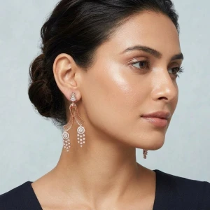Rose Gold Ribbon Diamond Drop Earrings Gallery View